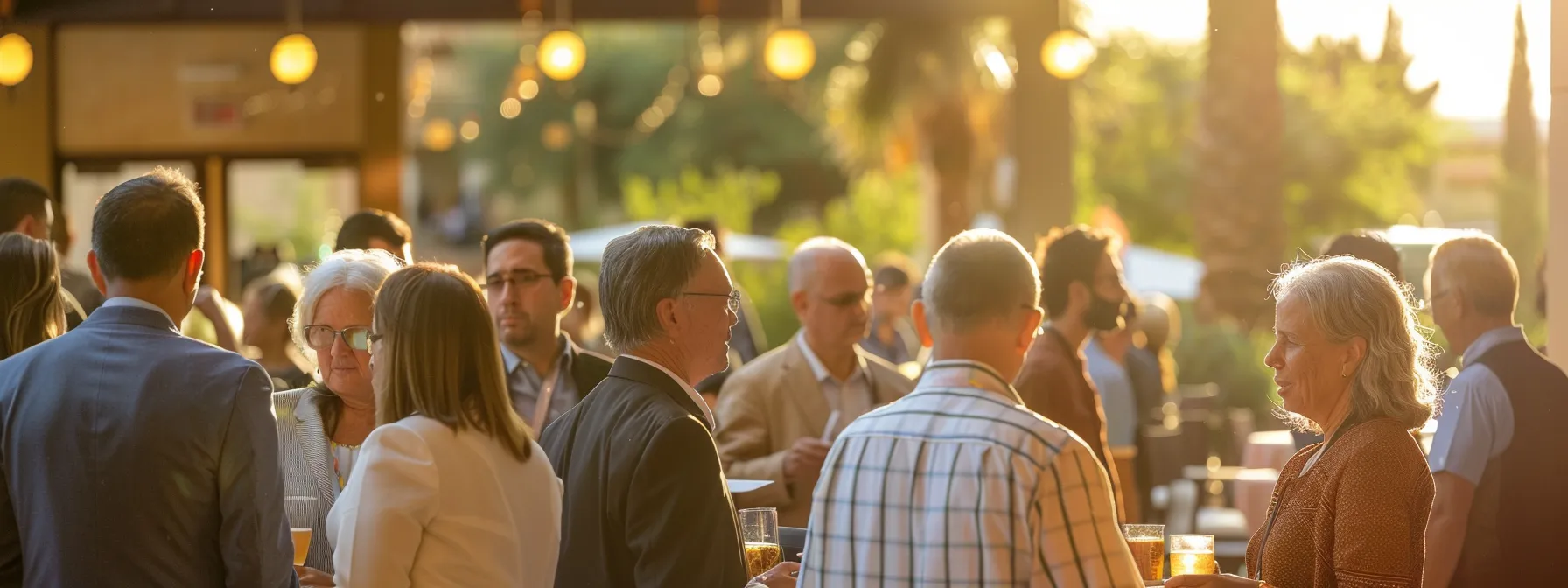 a group of medicare agents networking and sharing information at a lively local event in arizona.