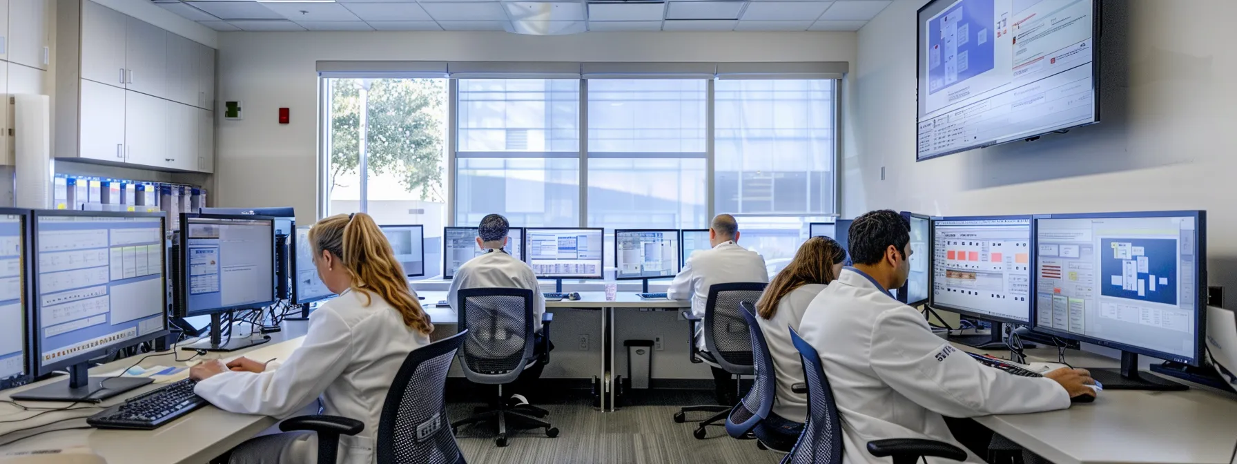 a group of medicare professionals in arizona diligently reviewing complex billing and coding requirements in a bright, modern office setting.